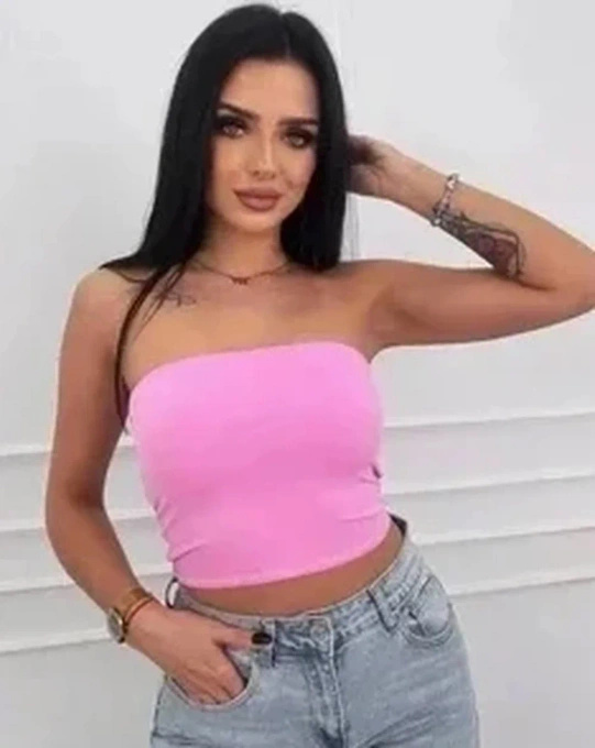 Top damski różowy elastyczny bandeau opaska bez ramiączek uniwersalny UNI