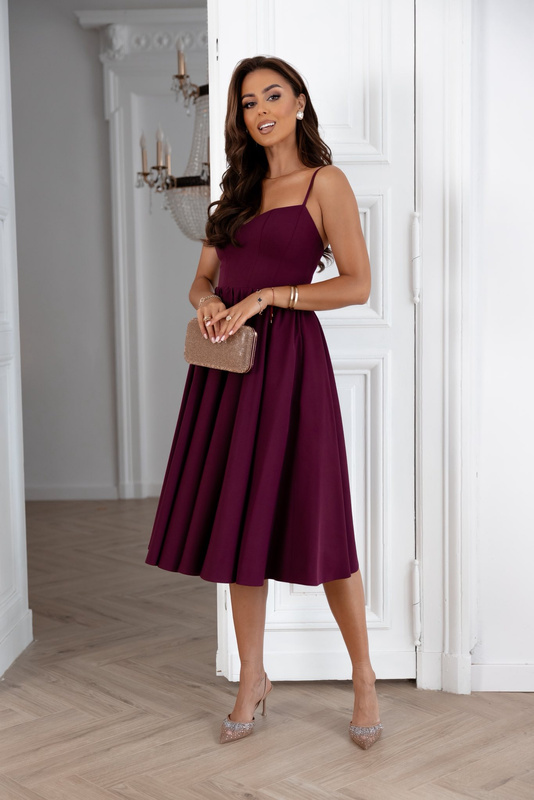 Elegancka  midi Sukienka na ramiączkach Chantel  burgund