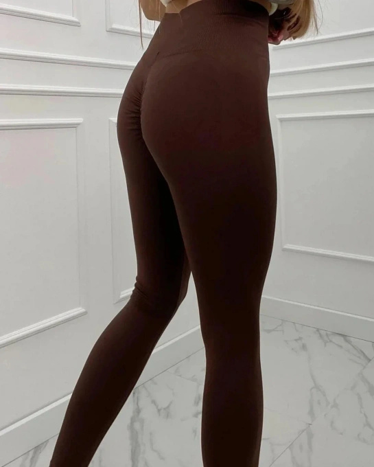 Legginsy Push Up Damskie Modelujące Sylwetkę z Wysokim Stanem Brązowe UNI