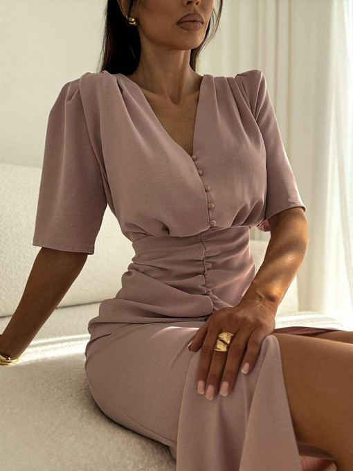 Elegancka midi SUKIENKA Z WISKOZĄ VENEZIA PUDROWA