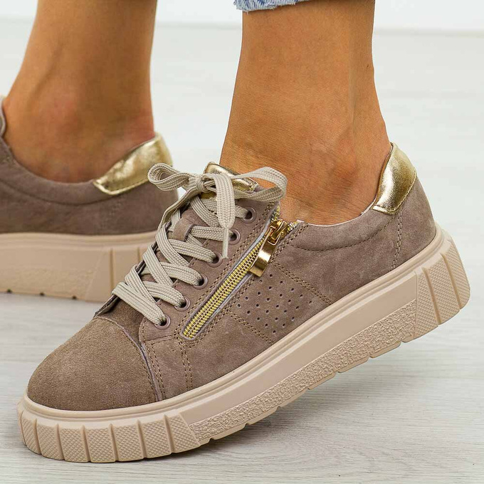 Beżowe skórzane półbuty damskie Cambell