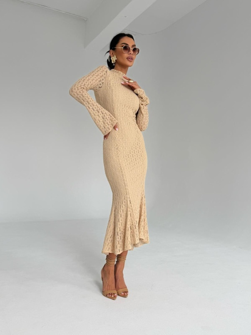 Elegancka midi Sukienka koronkowa Elisa bawełniana beżowa