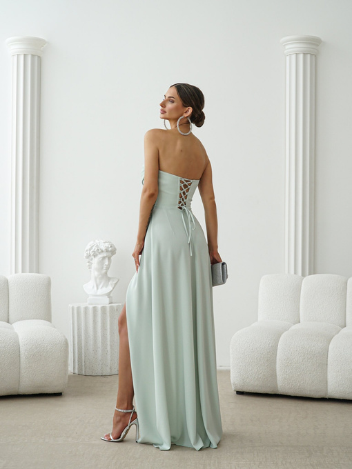 Elegancka Sukienka Maxi wieczorowa  Pola pistacja