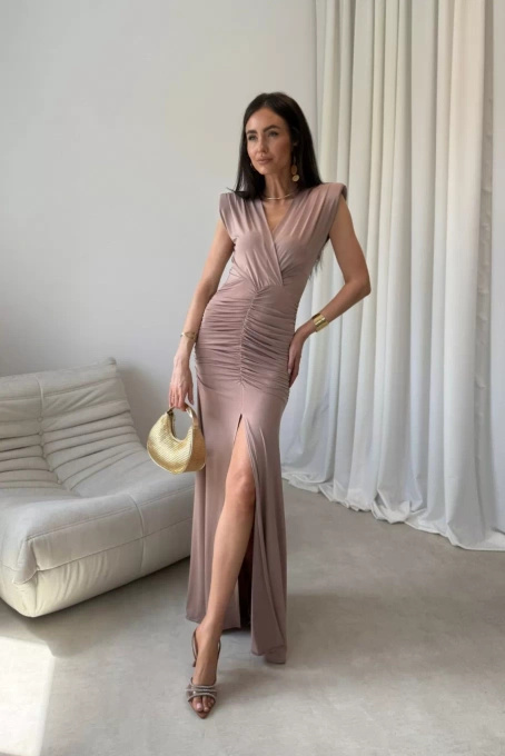 Noelia - sukienka maxi w kolorze mokki