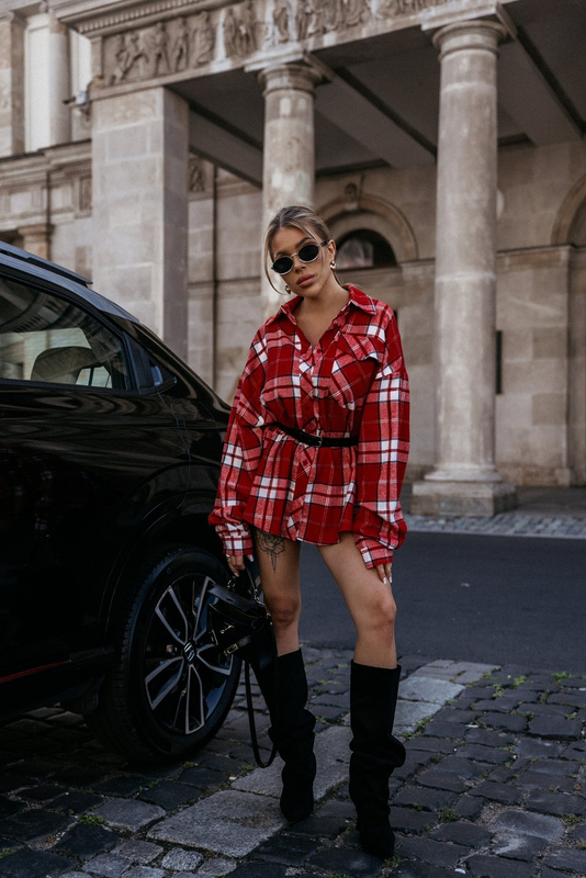 OVERSIZOWA KOSZULA W KRATĘ VINTIGA czerwona