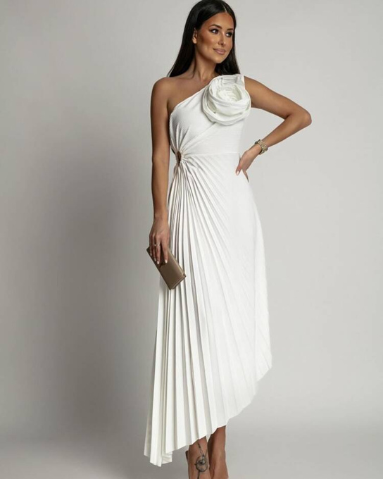 SUKIENKA PLISOWANA NA JEDNO RAMIĘ Rosalia- biały