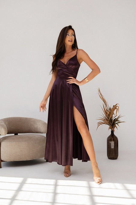 Sukienka wieczorowa Stella Maxi satin -czekoladowy