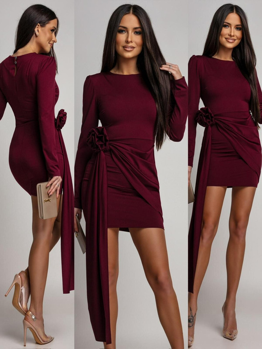 Elegancka Mini Sukienka z szarfą Marissa bordowy