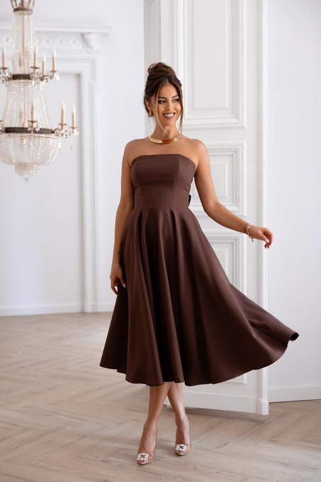 Elegancka gorsetowa midi Sukienka Asti czekoladowa