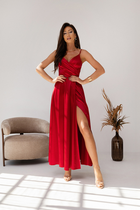 Sukienka  wieczorowa Stella Maxi satin-czerwony