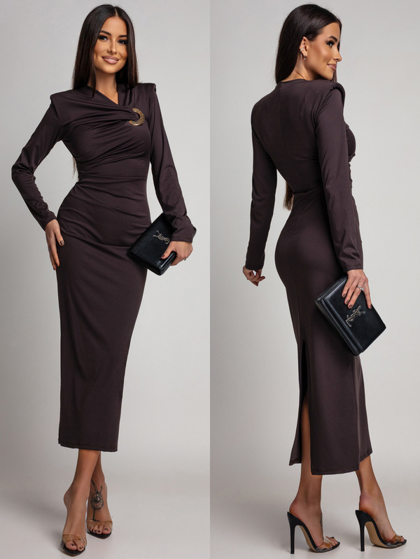 ELEGANCKA SUKIENKA MAXI  ZE ZDOBIENIEM Daisy  czekoladowa