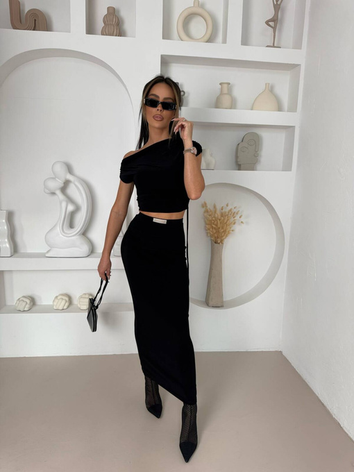 Elegancki kobiecy Komplet NUMB 2 w 1 spódnica+ top czarny