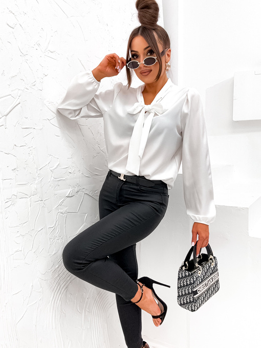 Elegancka Bluzka damska  z kokardą Snowflake biała