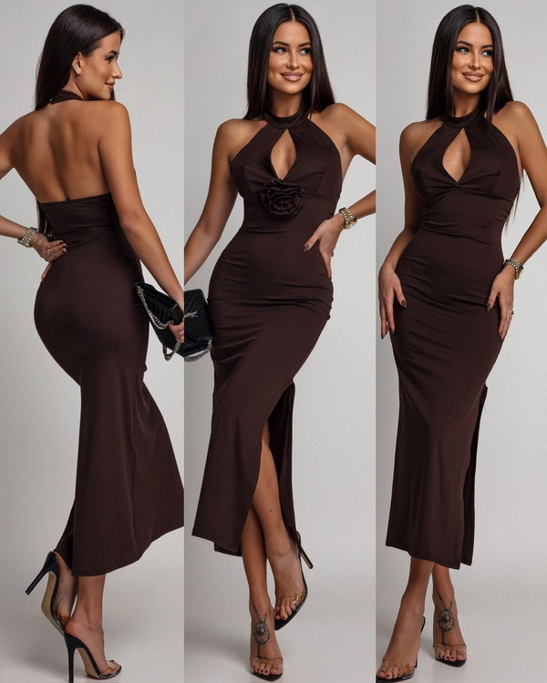 ELEGANCKA DOPASOWANA SUKIENKA MAXI Jasmine czekoladowy