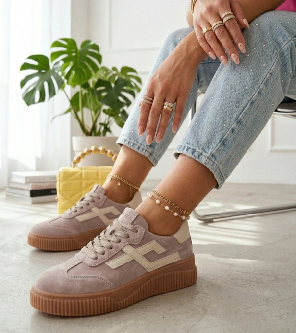 BEŻOWE SKÓRZANE SNEAKERSY półbuty damskie