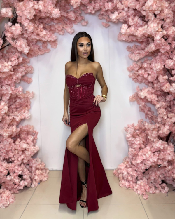 Elegancka Sukienka gorsetowa  maxi Lucinda bordowa