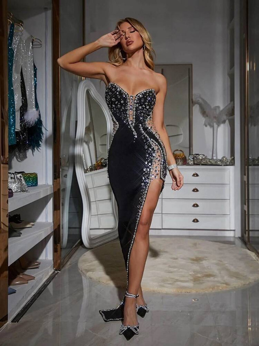 Elegancka  SUKIENKA MAXI PREMIUM CRYSTAL- BLACK