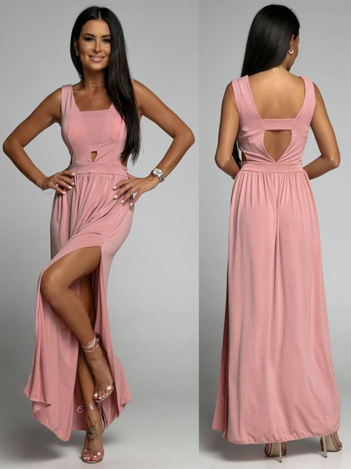 ZWIEWNA SUKIENKA MAXI Z WYCIĘCIAMI ANA- pudrowy róż