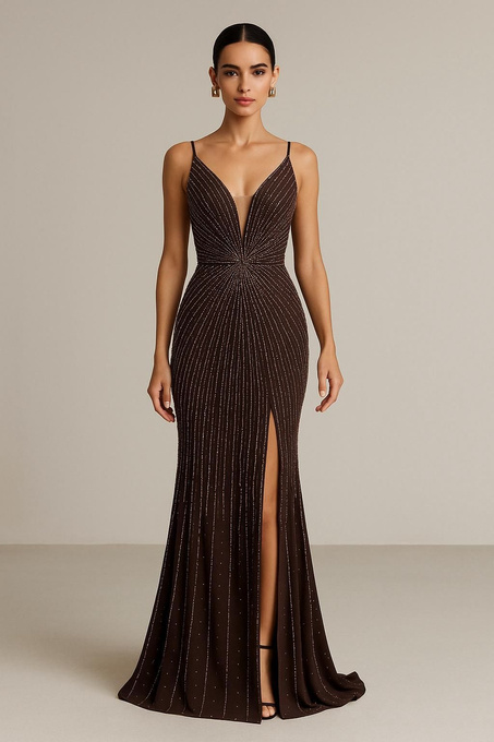 Elegancka  SUKIENKA MAXI PREMIUM Asha czekoladowy