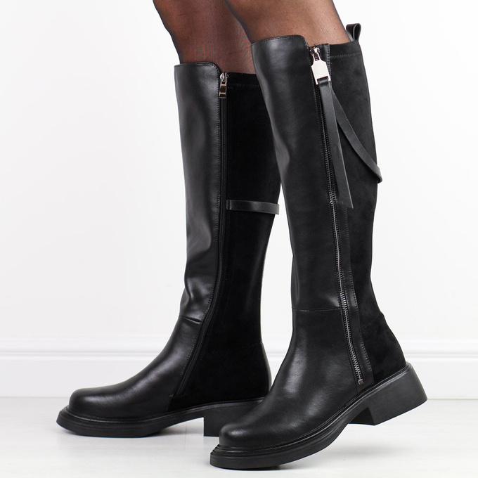 Eleganckie Kozaki ze Skóry Naturalnej czarne