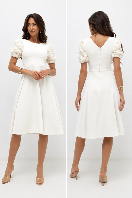 Elegancka midi Sukienka rozkloszowana Rosea ecru
