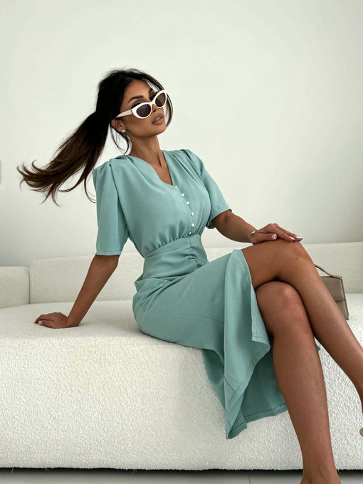 Elegancka midi SUKIENKA Z WISKOZĄ VENEZIA Miętowo-szałwiowa